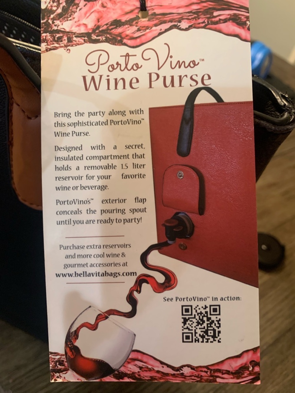 Porto Vino Insulated Wine Tote Black Faux Leather Hidden Wine Purse NWT - Picture 4 of 5